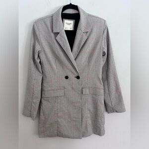 Abercrombie & Fitch Plaid Longline Double Breasted  Blazer XSP Preppy Workwear